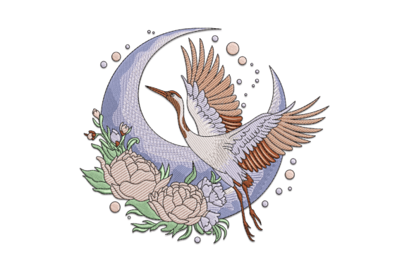 Flying Crane Embroidery Design