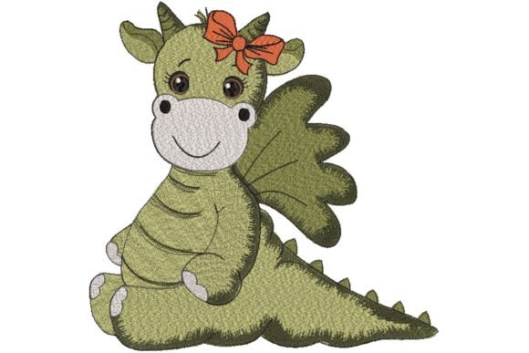 Green Baby Girl Dragon Embroidery Design
