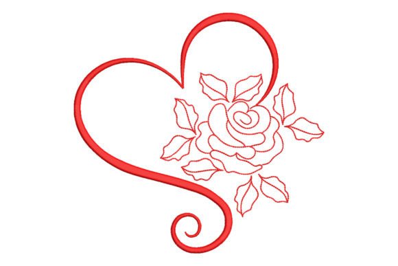 Heart Rose Embroidery Design