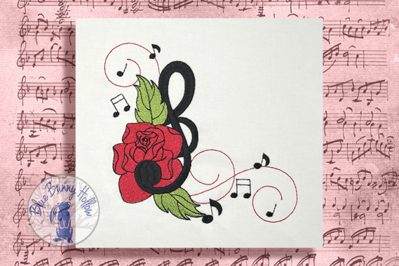 Rose and Treble Clef Embroidery Design